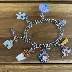 Disneyland Charm Bracelet with Charms Disney Parks Rhinestone Mickey Head